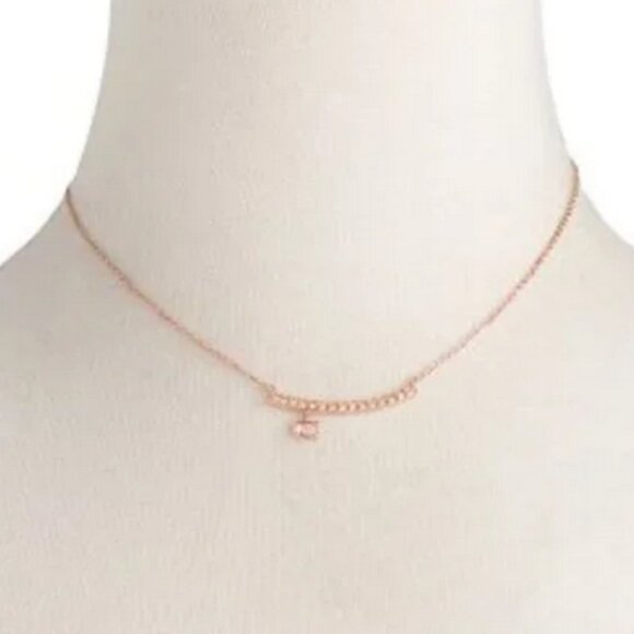 COACH Signature C Pavé Bar Charm Necklace Rose Gold NWT - Picture 2 of 3